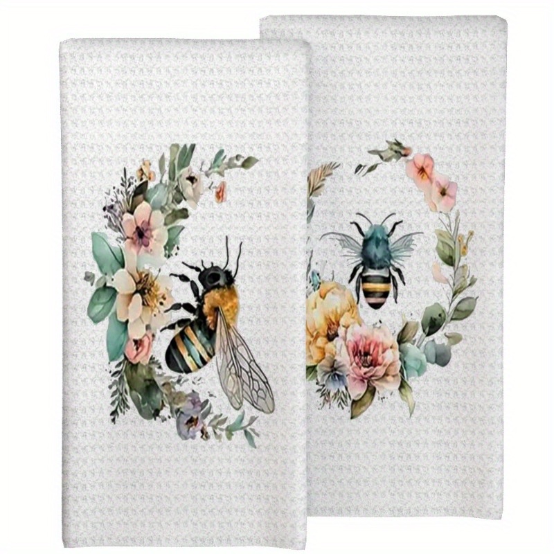 

2pcs Polyester Kitchen Towels - 18x26" Floral & , Reusable Dish Cloths For Cooking And Baking, Machine Washable, Decor