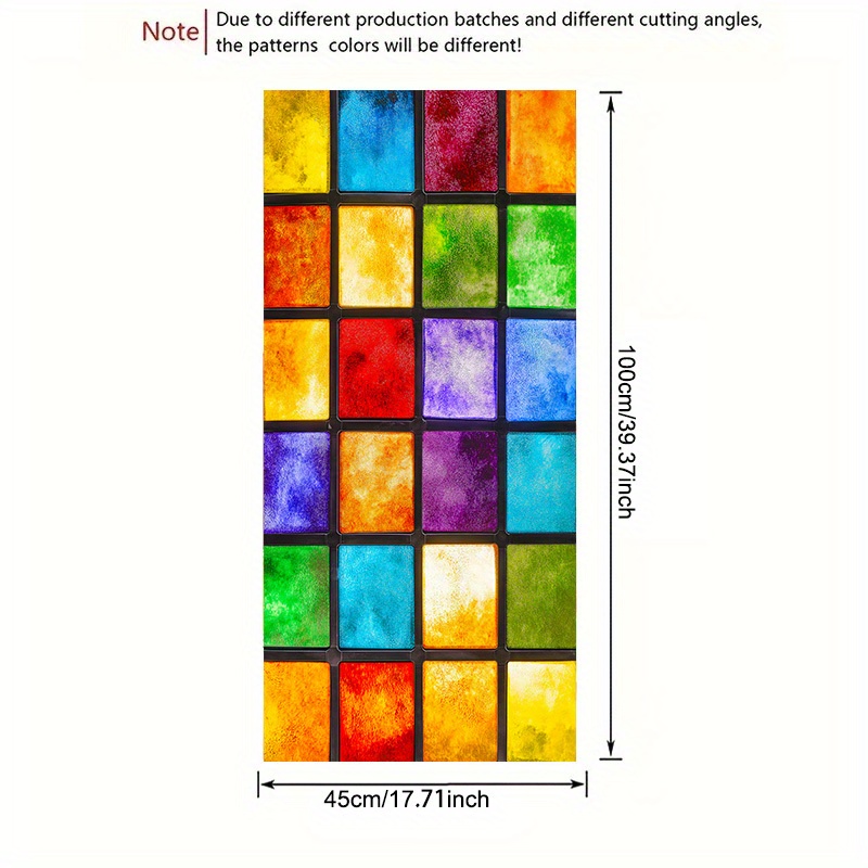 TEMU 1pc Colorful Mosaic Grid Static Cling Window Film - Removable Pvc Privacy Decals, 17.71x39.37 Inch Light Filtering Decorative Stickers For Home