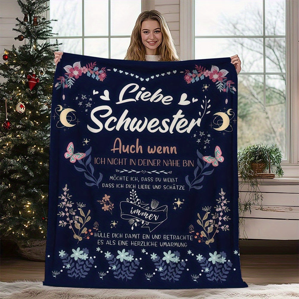 1pc Polyester Liebe Schwester Blanket Cozy Warm Design With Message Thoughtful Gift For Any Occasion Soft Plush Decorative Living Room Accent Piece Blanket