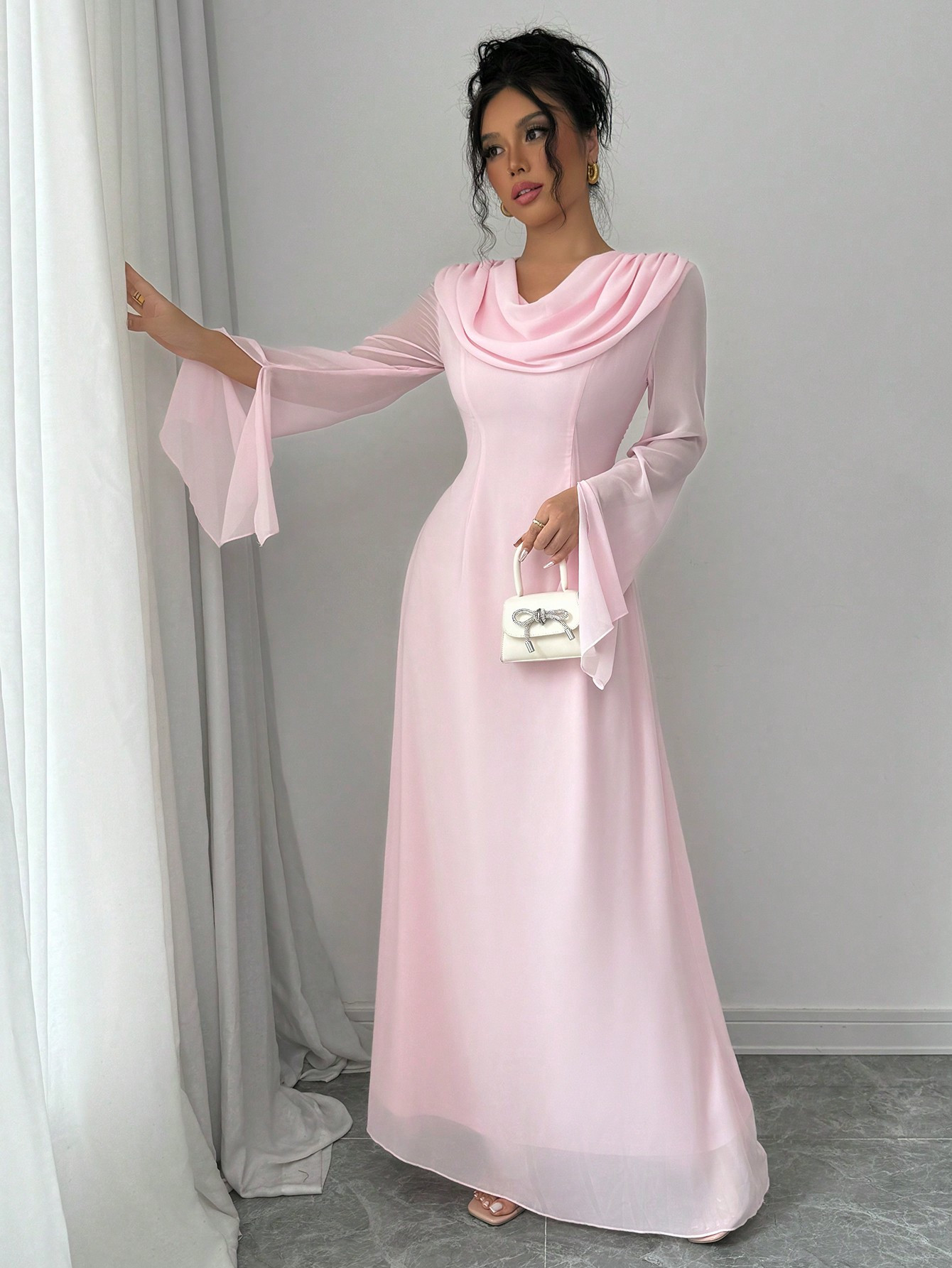 elegant fashionable flowing chiffon long sleeved - Temu