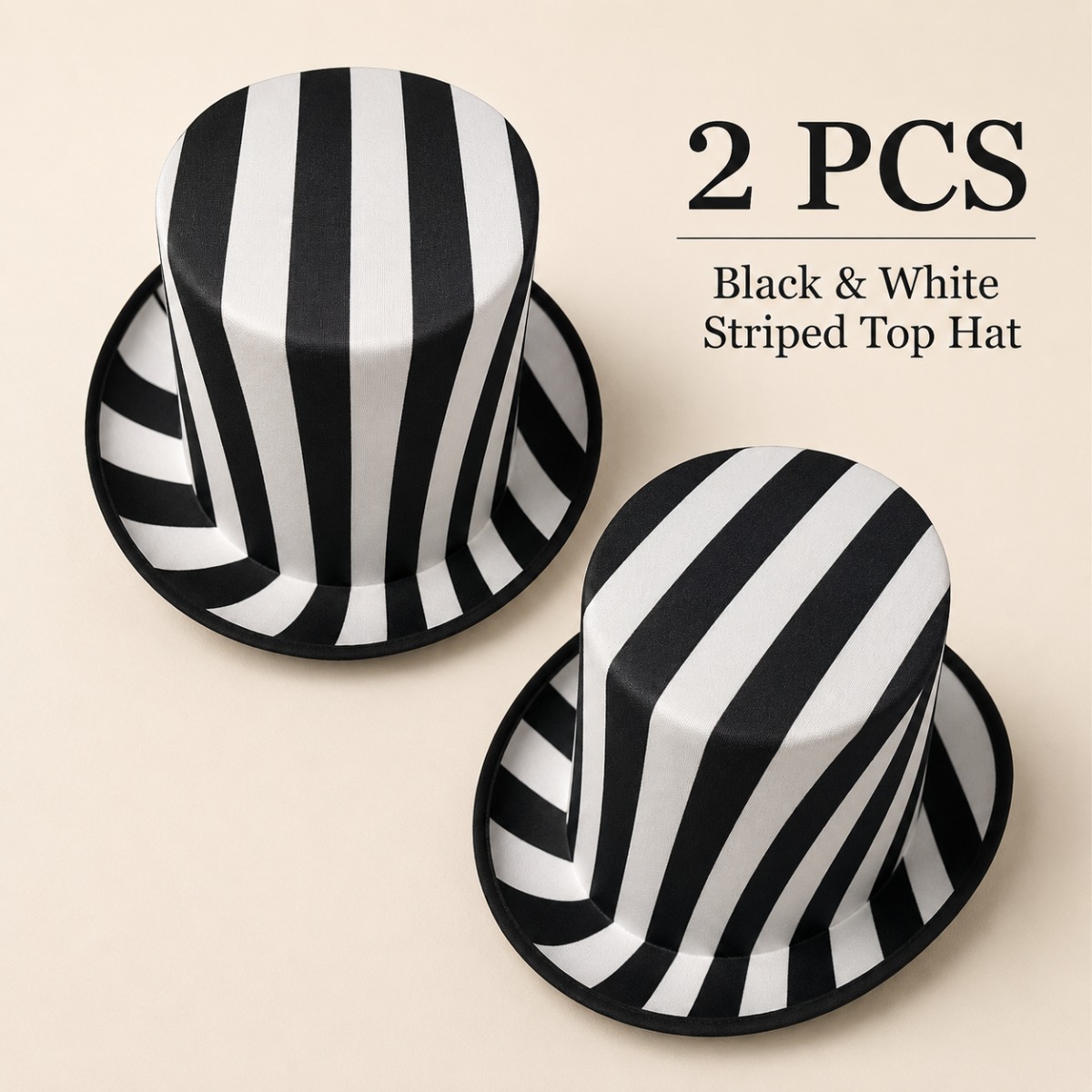 TEMU 2pcs Black And White Vertical Striped High Top Hats Classic Tall Hat For Circus Carnival Halloween Cosplay Party Costume Additions