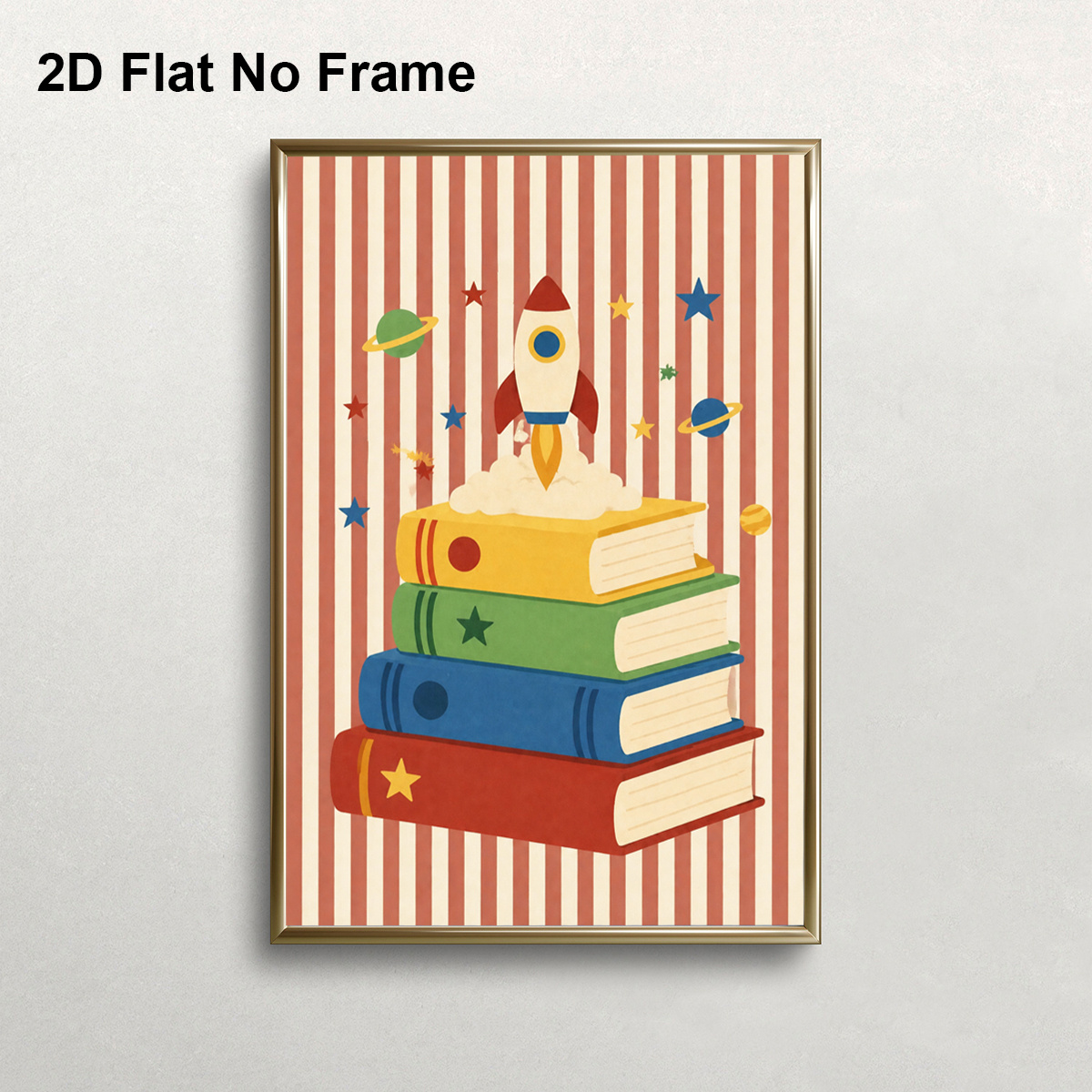 TEMU 2d Flat, 2d Flat, 2d Flat 1pc Frameless Canvas Poster Colorful Rocket From Stacked Books With Stars And Planets On Background Wall Art Canvas