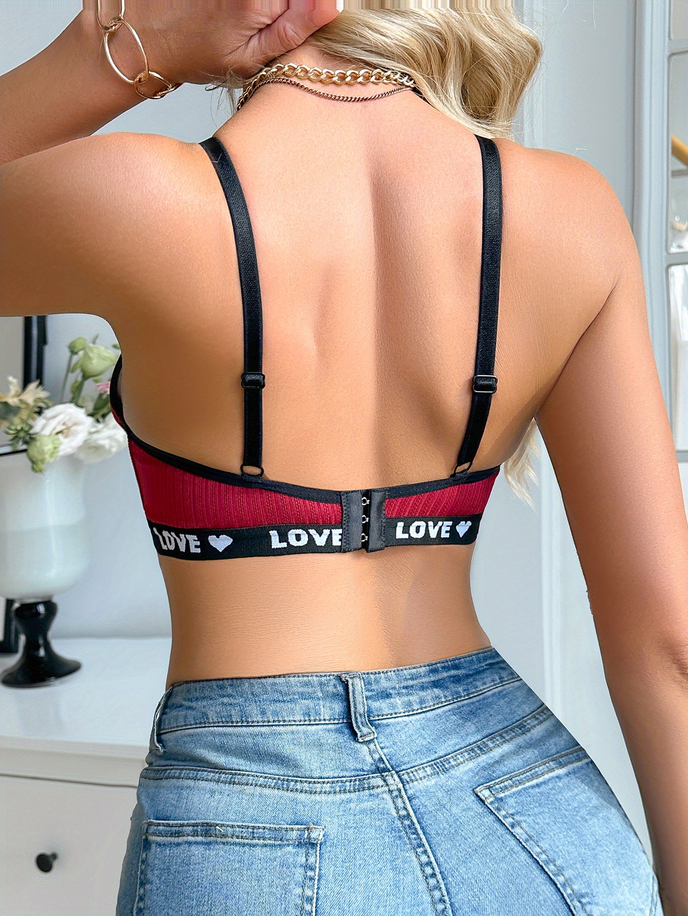 2025 Nieuwe comfortabele, sexy onderkleding met rode letterstrepen en een gladde push-up bh met stalen beugel