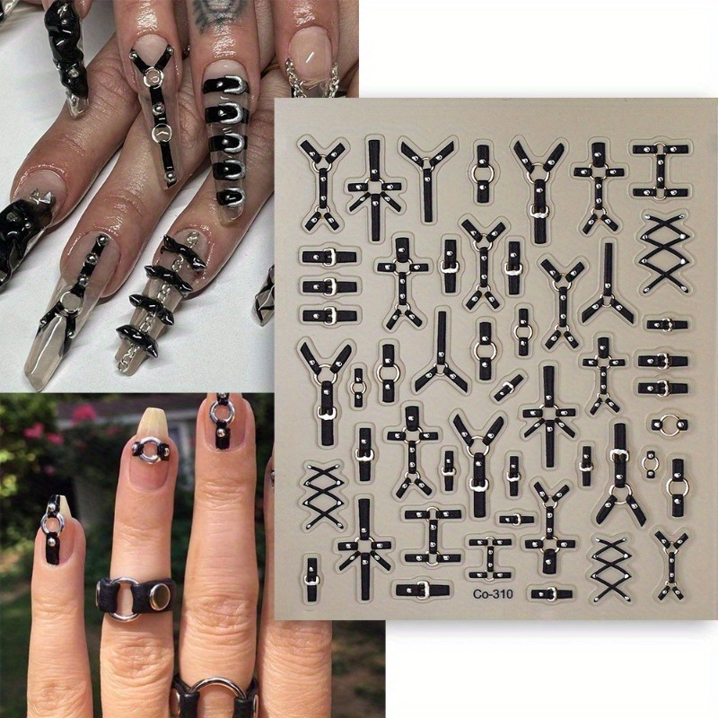 

5d - Punk Style Xy-shaped Wearable Nail Light Luxury Decoration Nail Sticker, Holiday Essential, Silvery