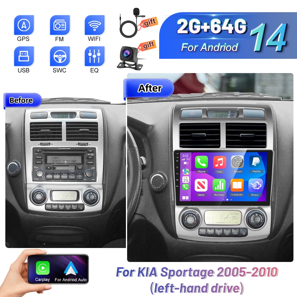 14 Car Stereo For 2005-2010 (left-hand Drive) Featuring & Auto, A 9-inch Touchscreen Car Radio With Wifi, Dsp, Fm/rds Radio, Steering Wheel Control, Ahd Rear View Camera, Car Frame, And Microphone