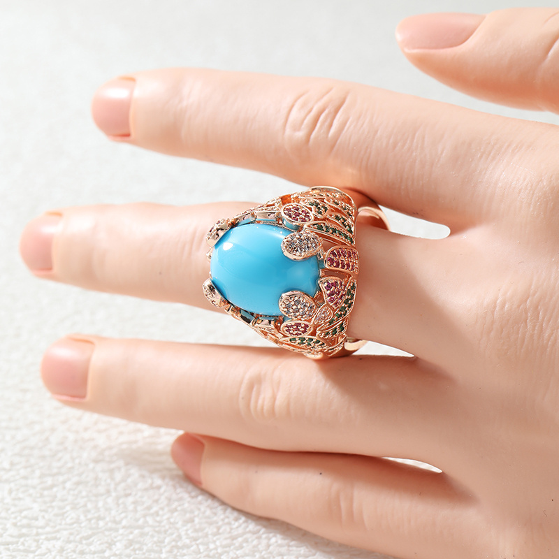 Ladies' Luxury Oval Synthetic Turquoise Ring, Vintage Style