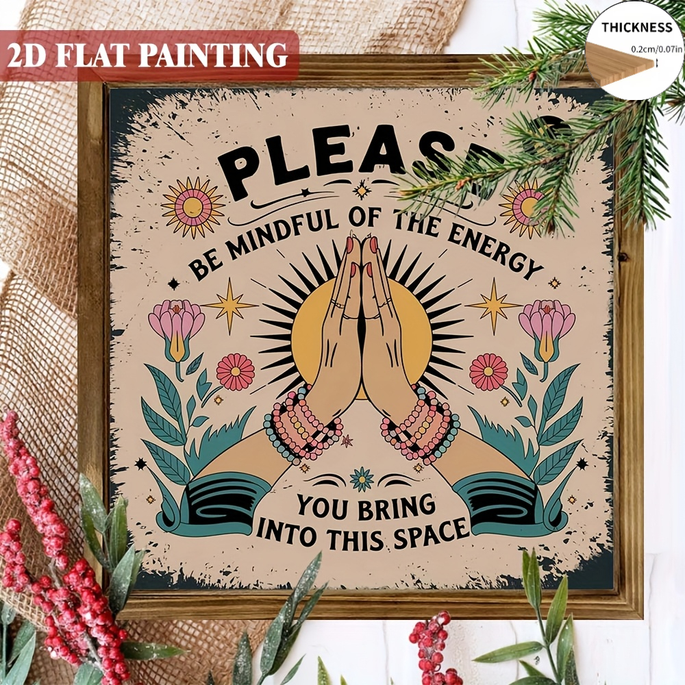 TEMU Cadre d'art mural plat 2D en bois de ferme "Prière de considérer l' que vous apportez dans cet espace" Décoration, avec motif floral et soleil,