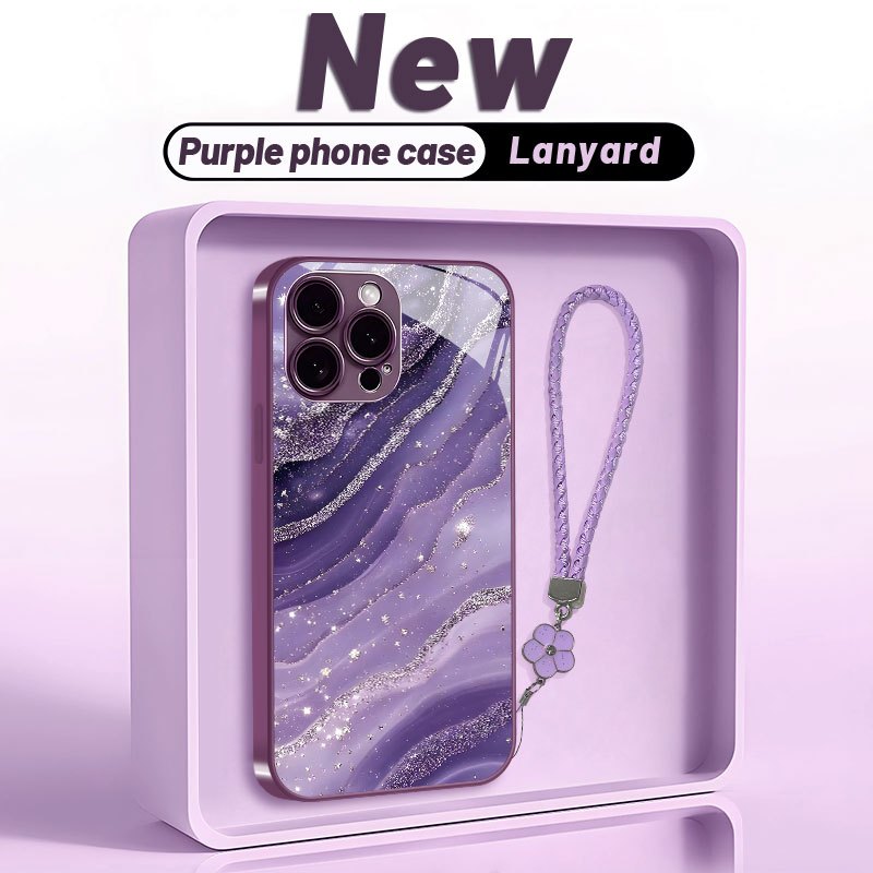 TEMU Phone Case - A Fashionable Purple Gauze Starry Sky Glitter New Lanyard Phone Case Suitable For For Iphone 17/17 Air/17pro/17promax/for Iphone