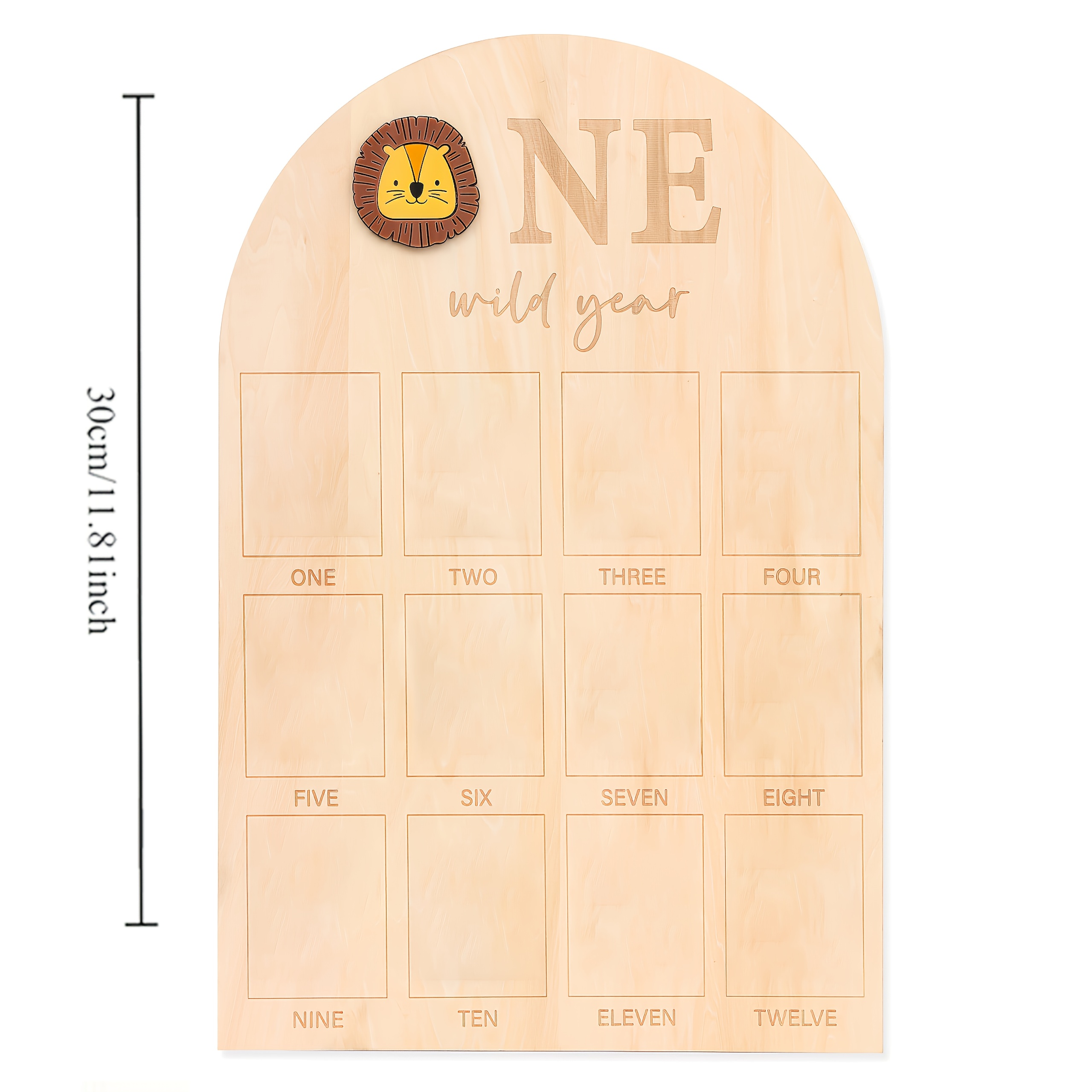 TEMU [gift Charm] Jungle Lion Birthday Wooden Photo Wall - 12-month Milestone Display, Wild Decor, Photo Memories, Photo Display | Marshmallow-themed