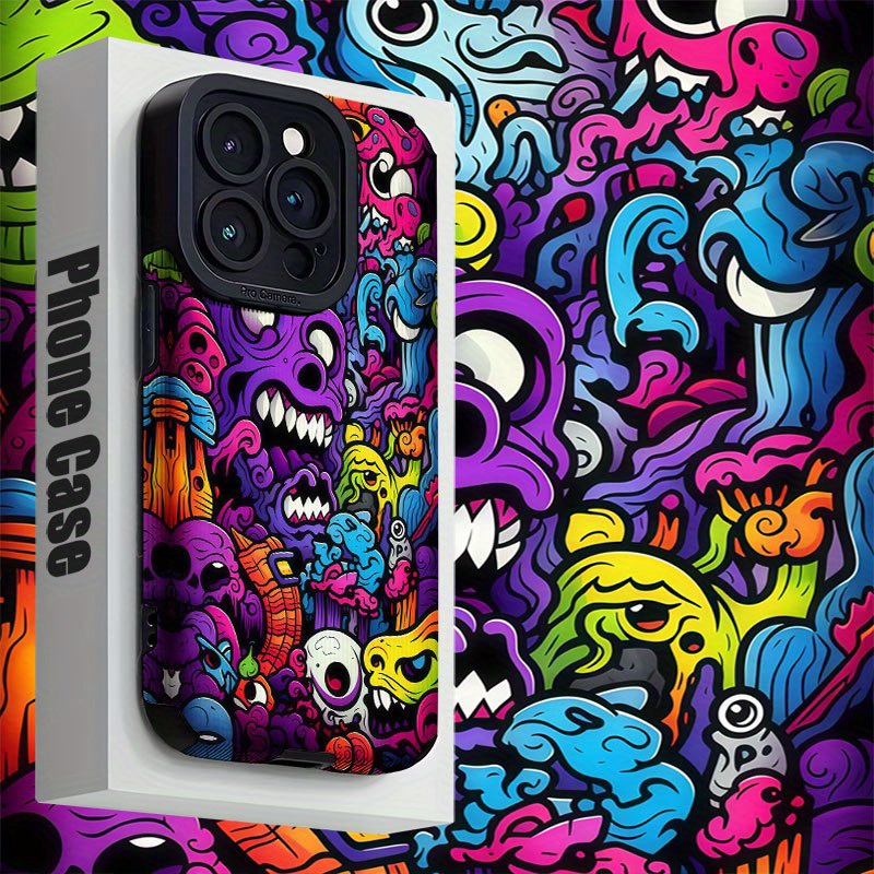 TEMU Phone Case: Colorful Monster Fun Doodle Phone Case For Iphone 16/16 Plus/16 Pro/16 Pro Max/iphone Plus/15 Pro/15 Pro Max/iphone 14/14 Plus/14
