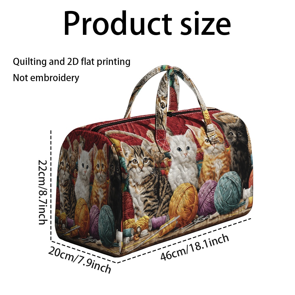 TEMU 1pc Ridesay Women's Quilted Tote Handbag With Cute Kitten & Yarn Print Suitable For Outdoor, Shopping,, - Quilted Purse, Rectangular Polyester