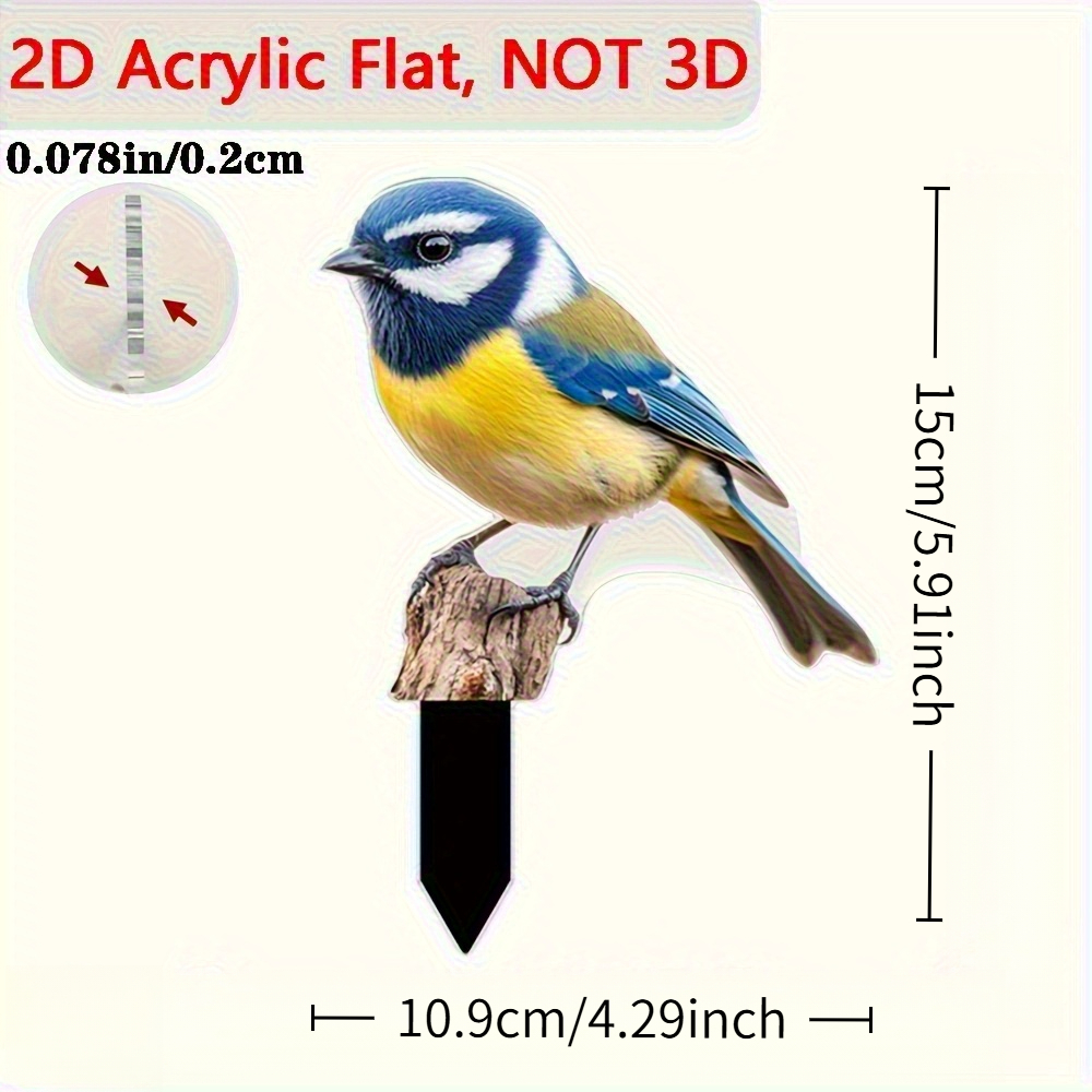 TEMU 2d Flat Simulated Bluebird Garden Stake - And Decoration With Green Leaves, Perfect For Potted Plants, Lawns, And Outdoor Decor | An Ideal Gift