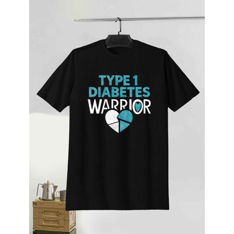 

Men's Type 1 Diabetes Warrior Graphic T-shirt - Casual Short Sleeve Summer Tee With & , Comfortable Wear | Diabetes Support Tee | Machine Washable