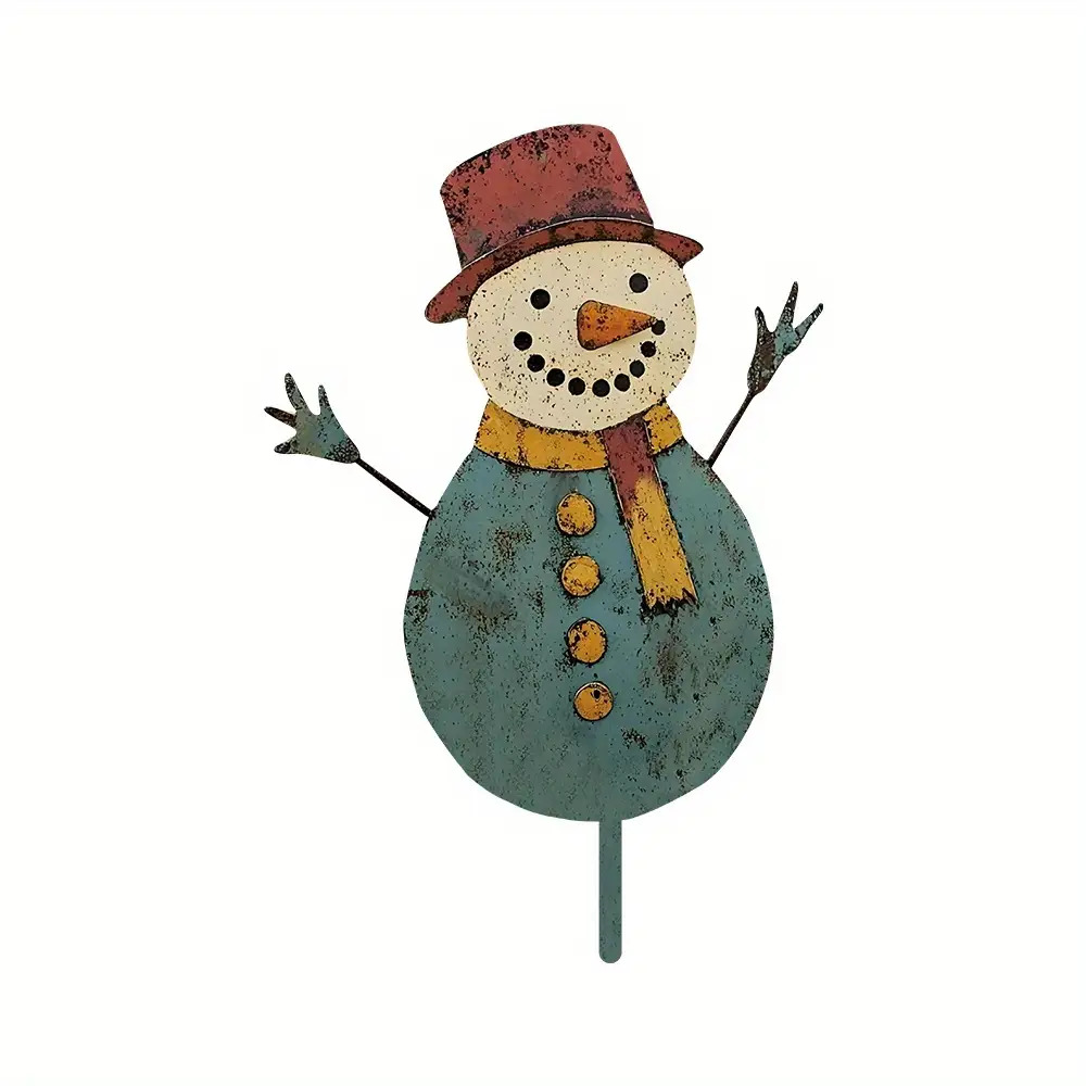 TEMU 2d Flat, 2d Flat Plane, 1pc Snowman Garden Stake - Outdoor Decoration With Red Hat And Scarf, Winter Yard Artwork Suitable For Christmas,