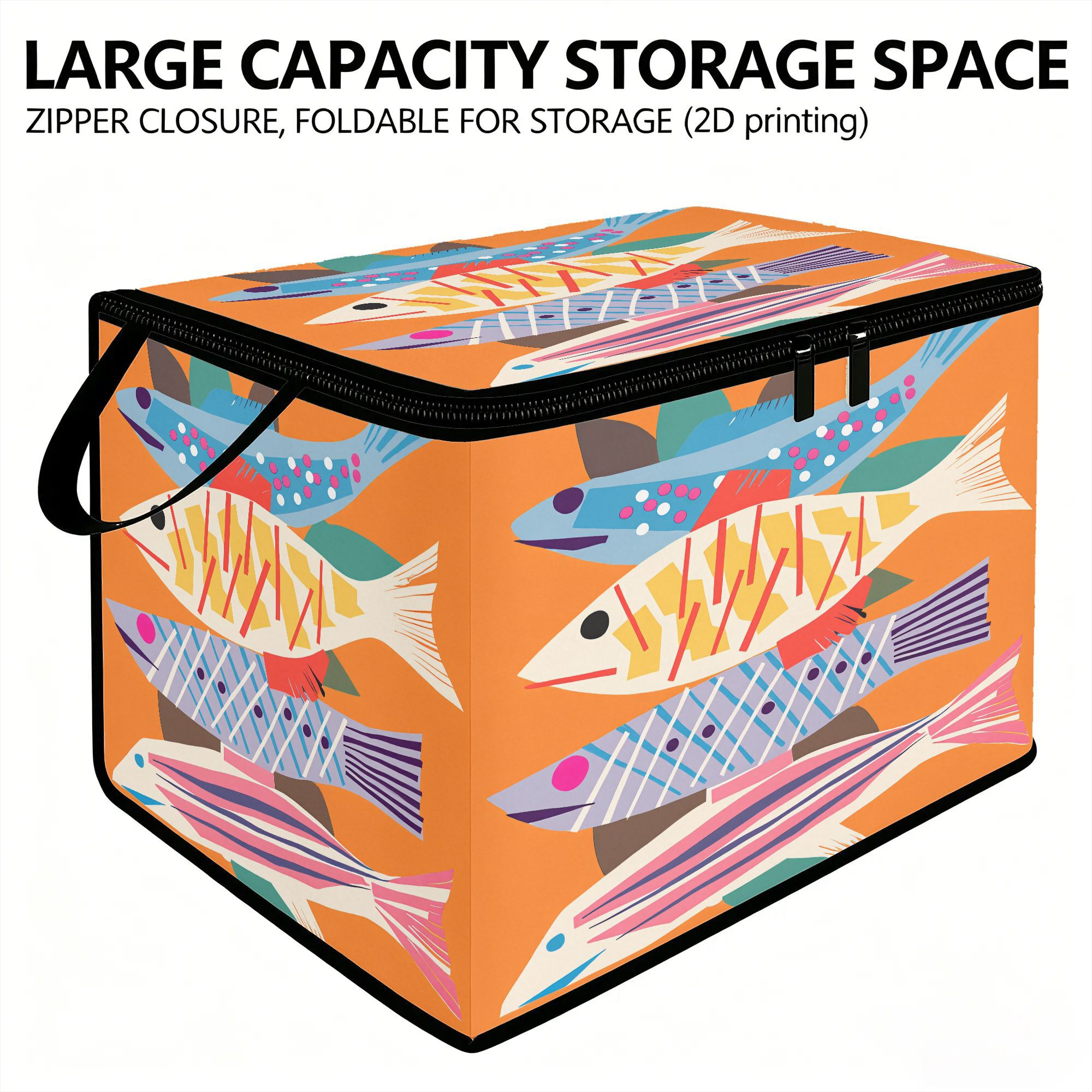 1pc   fish theme foldable storage box large capacity organizer with zipper lid space saving bin for bedroom and household storage