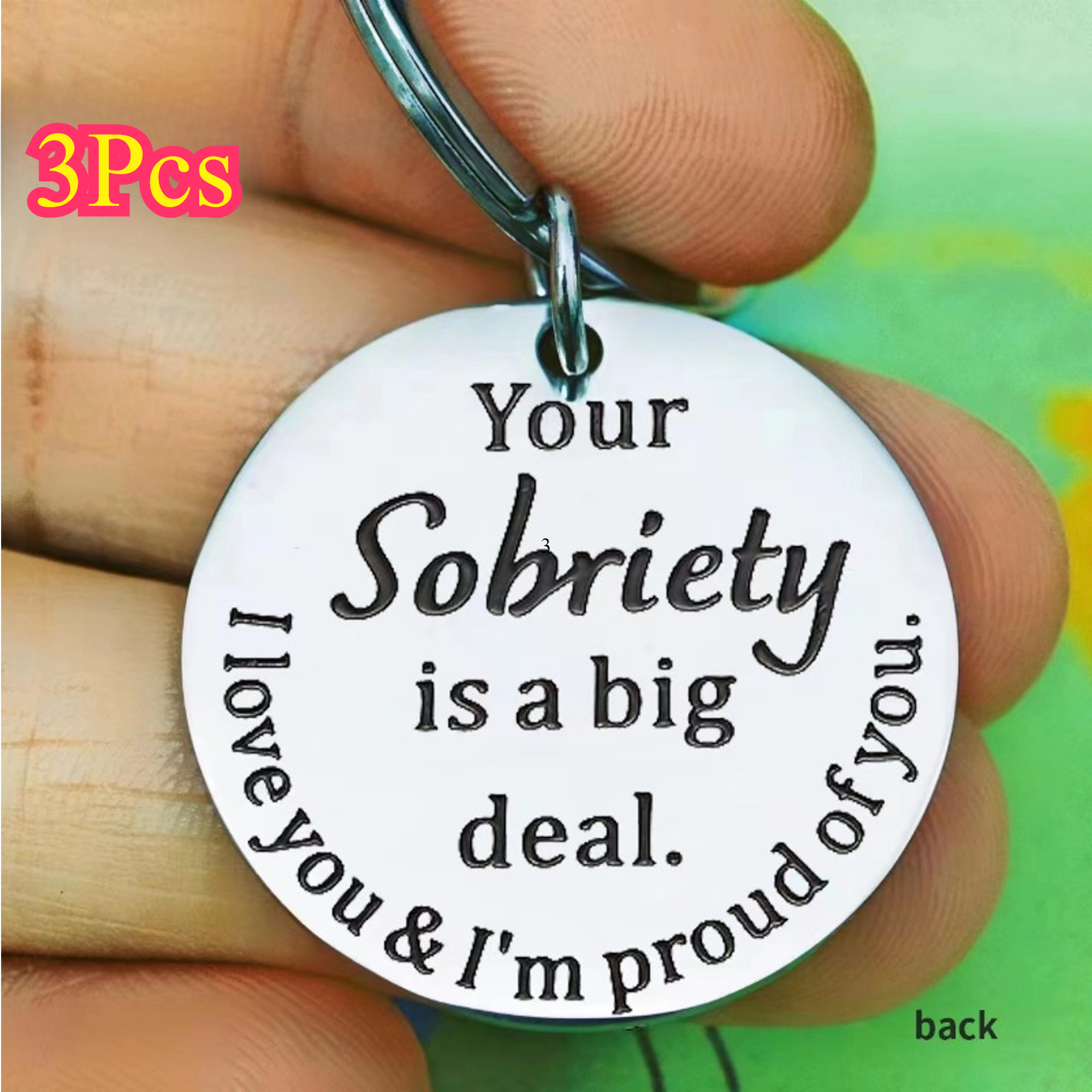 

3pcs Steel Sobriety Keychains - , Inspirational For & Birthdays