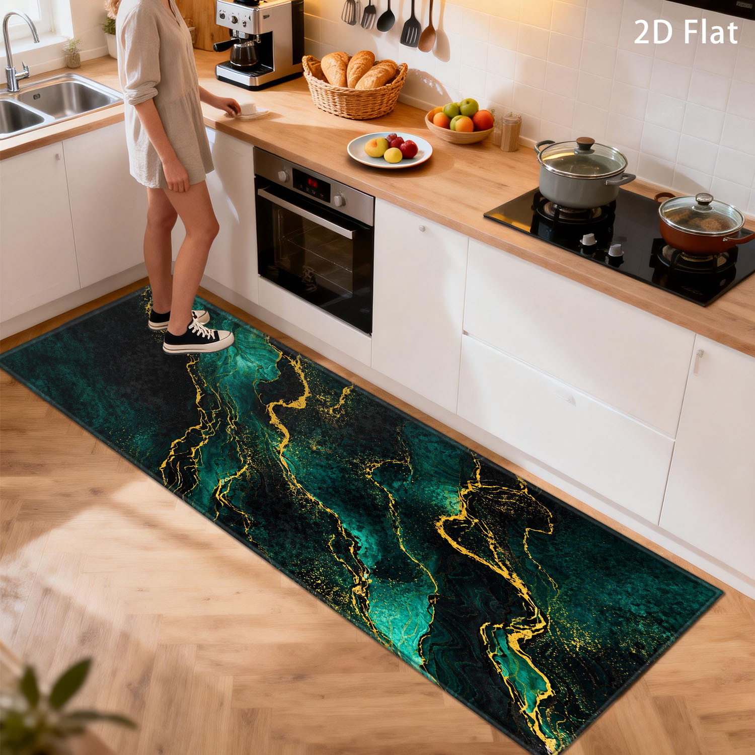 TEMU 1pc Green & Runner Rug Suitable, Bathroom, Hallway - Non-slip Pvc Backing & Absorbent Mat, Machine Washable Modern Suitable For Sofa Bed Balcony