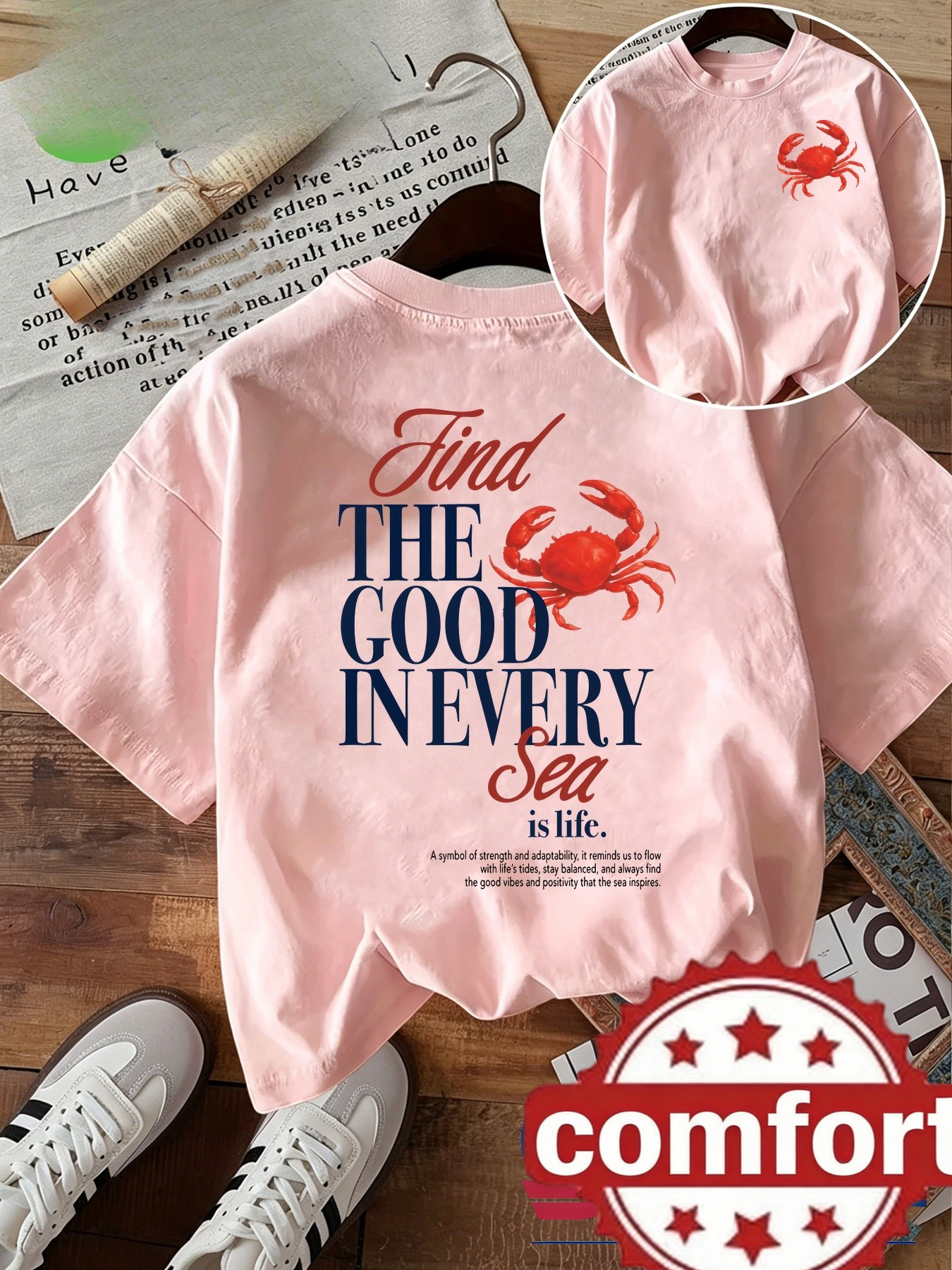and inspirational style find   in   sea crab   and versatile artistic daily wear front and back double sided print t shirt easy and fashionable design breathable daily summer casual wear unisex