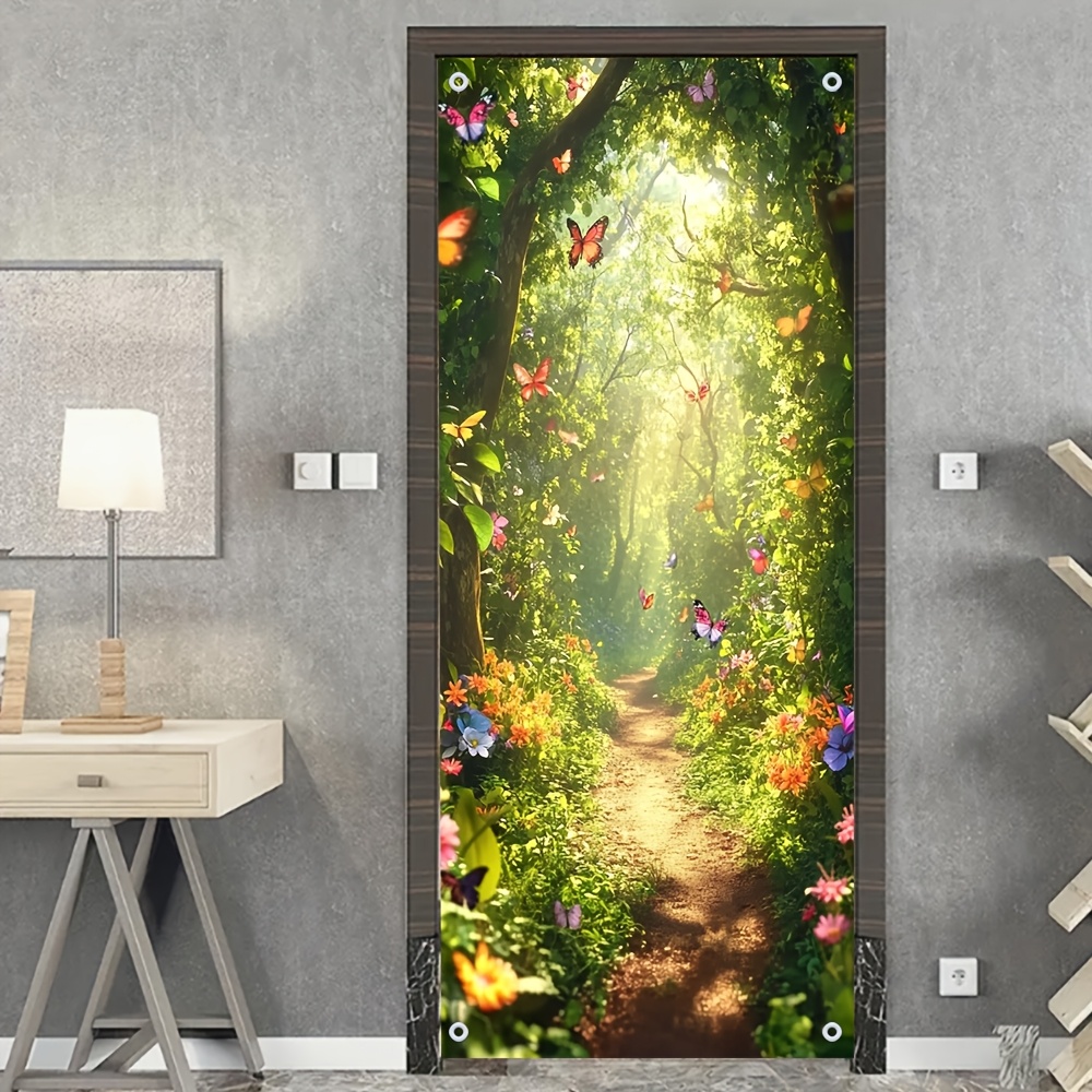 TEMU 2d Flat, 2d Door Banner, 1pc Fairy Tale Garden Door Curtain Banner With Bright & Floral - Suitable For Weddings, Birthdays, Showers, Photo