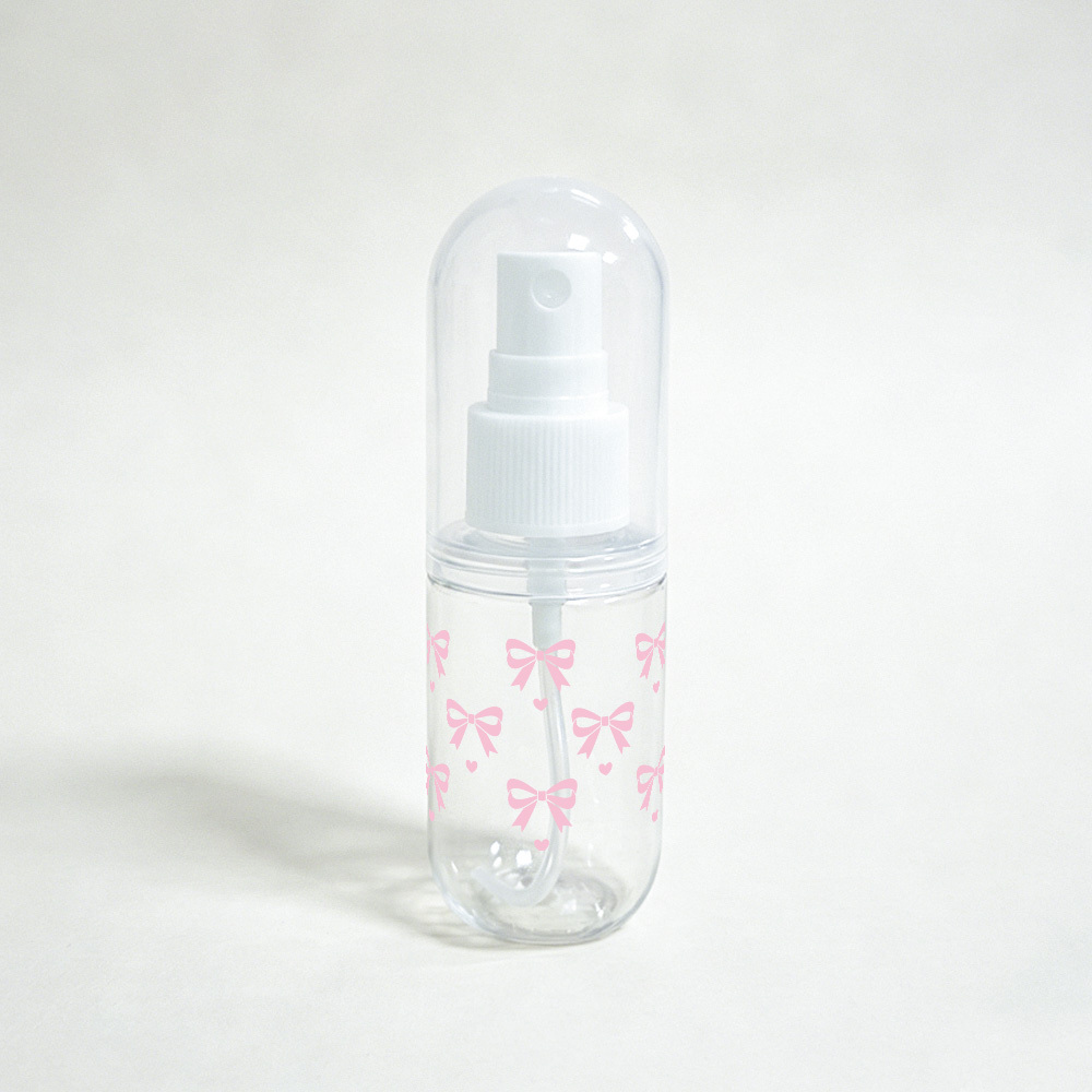 TEMU 1pc Transparent Plastic Spray Bottle, Pink Bow Decor, Refillable Use, Fine And Spray, Suitable For Moisturizing Water, Toner, Convenient For