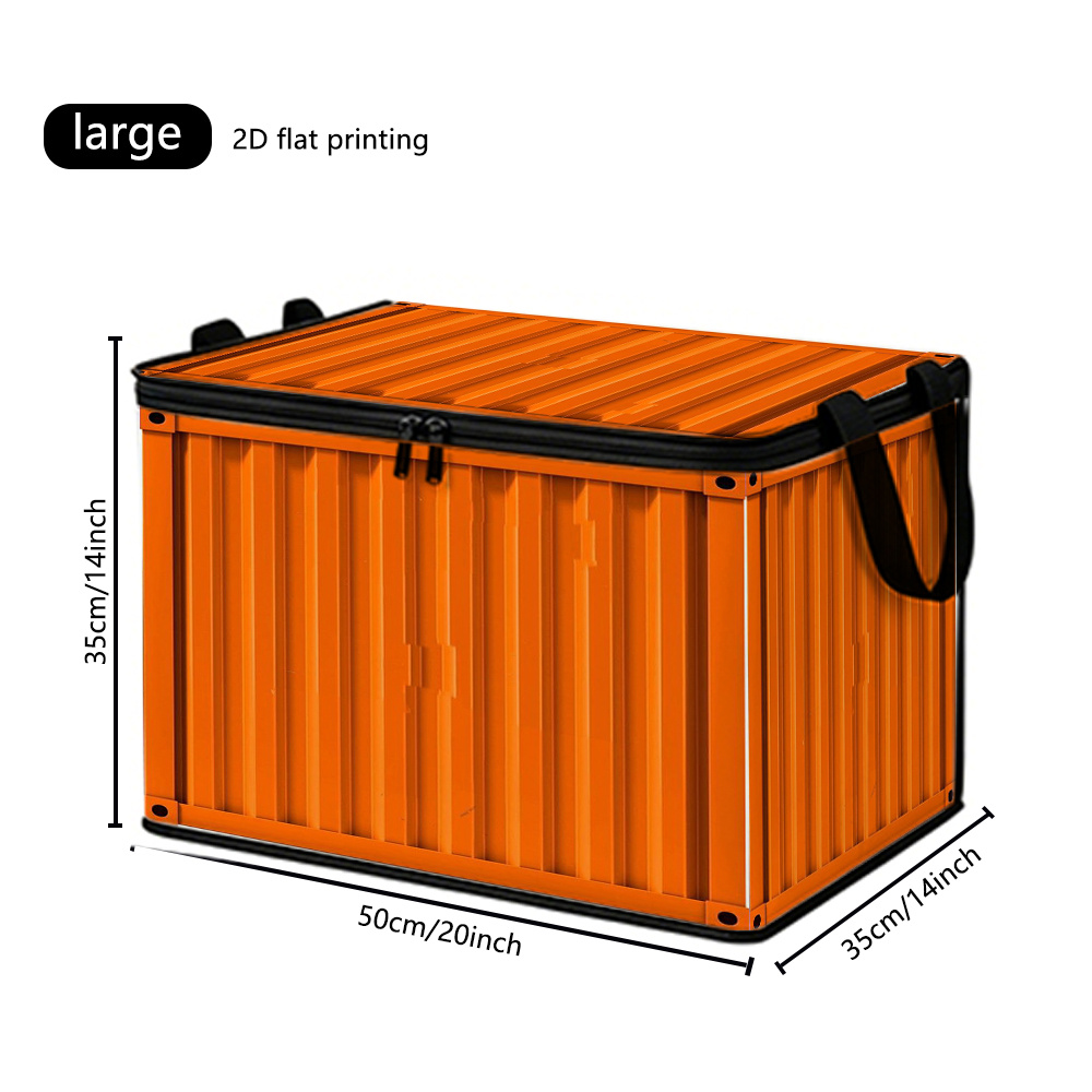TEMU Industrial-style Orange Container-textured Fabric Storage Box, Under-bed Storage, Non-real Embroidery. Foldable, Large-capacity Storage Box With