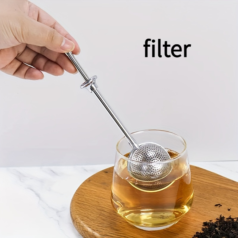 TEMU Distributeur à thé à long manche en acier inoxydable, filtre à thé sphérique circulaire rétractable, accessoire de drainage de thé de cuisine
