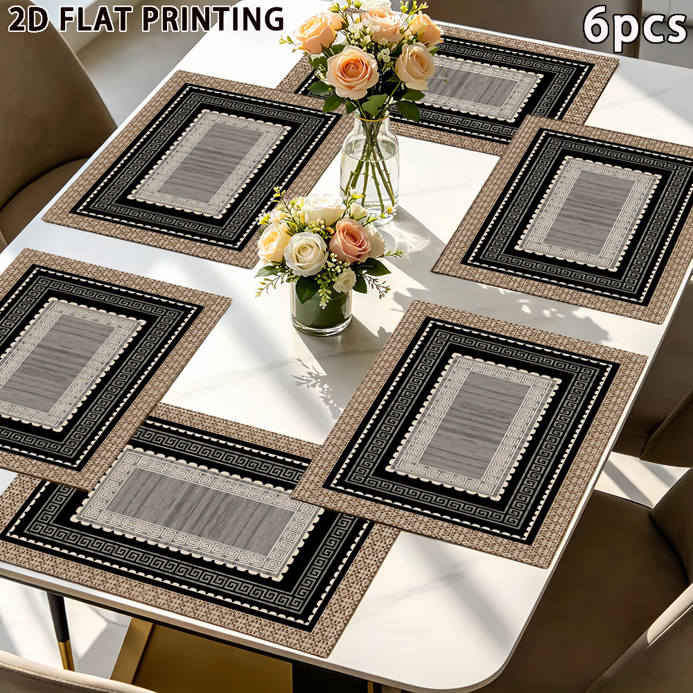 TEMU 4/6pcs Bohemian Style Printed Placemats, Featuring A Wood Grain Design, 2d Flat Printing, 12x18 Inches Washable Polyester Table Mats, Suitable