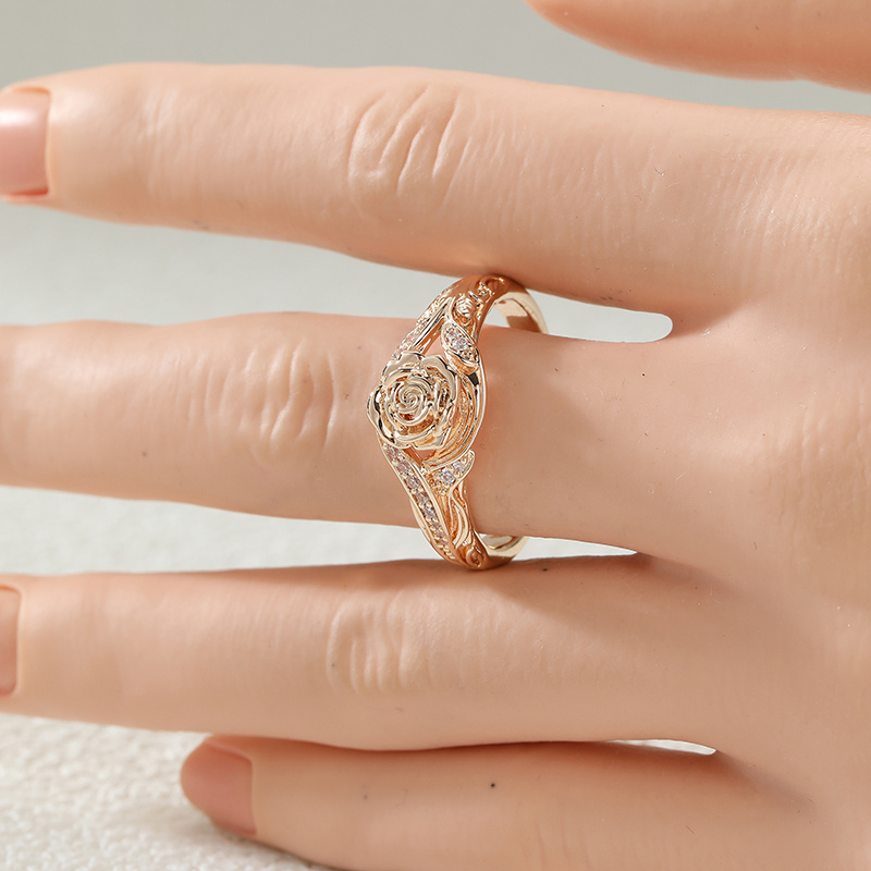 3D Carved Rose Vine Ring Set with Plating & Synthetic Zirconia
