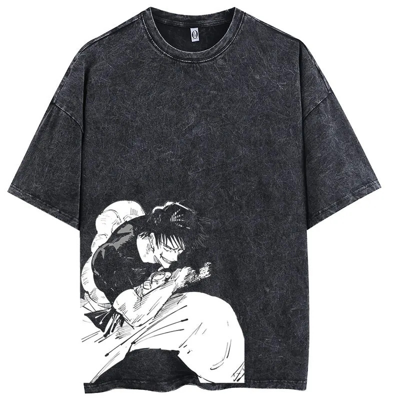 

'men Streetwear Washed Denim Acid Oversized T Shirt Japanese Anime Retro T-shirt Summer Cotton Short Sleeve Tees