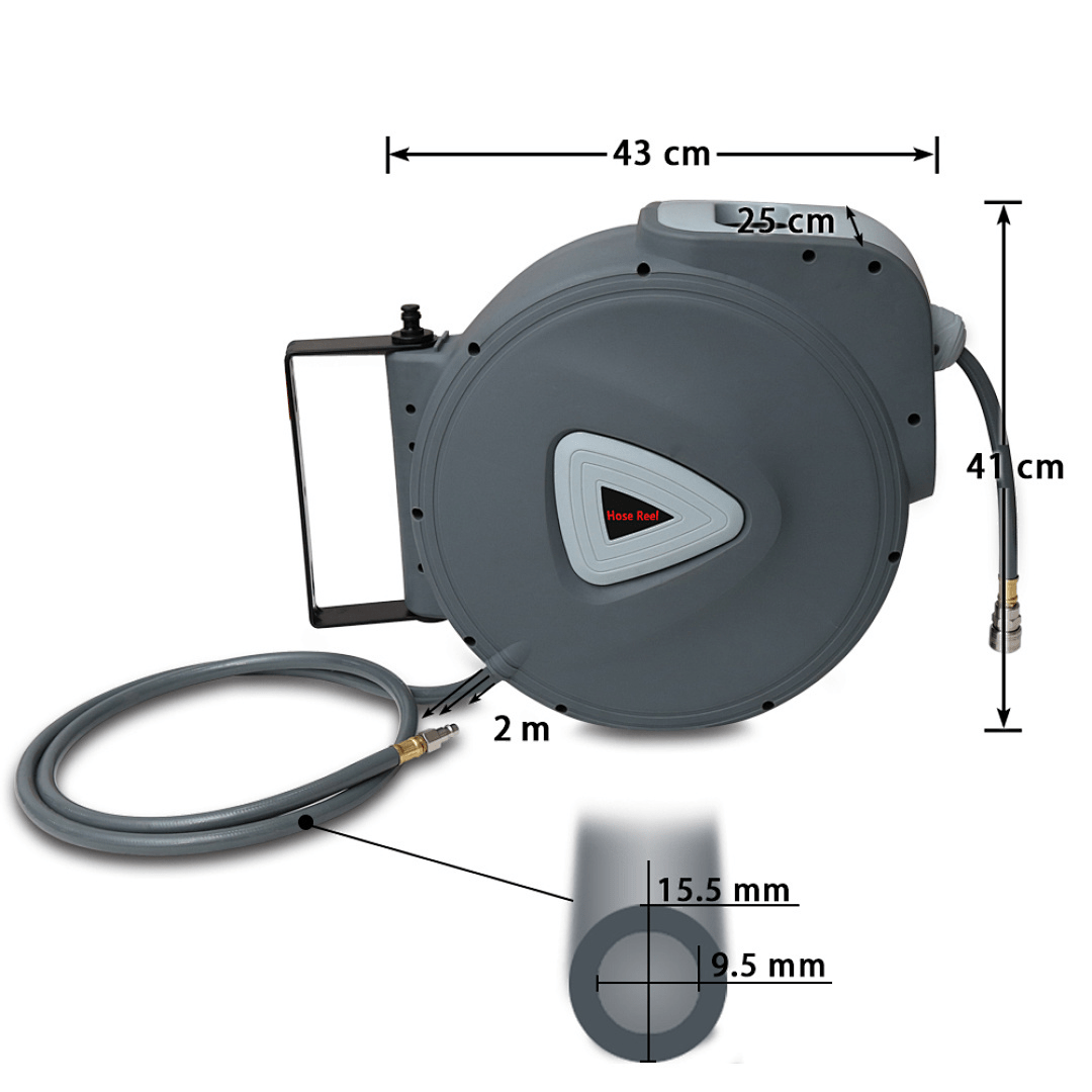 20m 30m Wall Mounted Retractable Air Compressor Hose Reel Auto Pvc Hose With 1/4 Inch Quick Coupler 18 Bar Pressure And Detachable Swivel Bracket