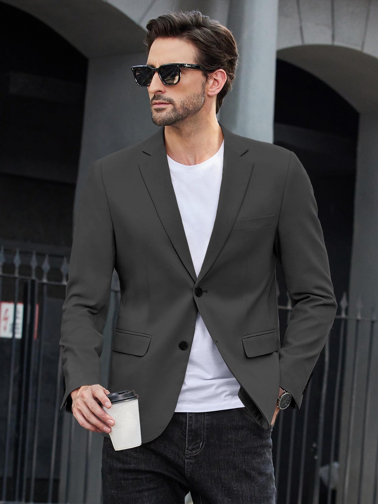 IQYU Blazers Voor Mannen Revers Multi Pocket Lange Mouw Jas Dubbele