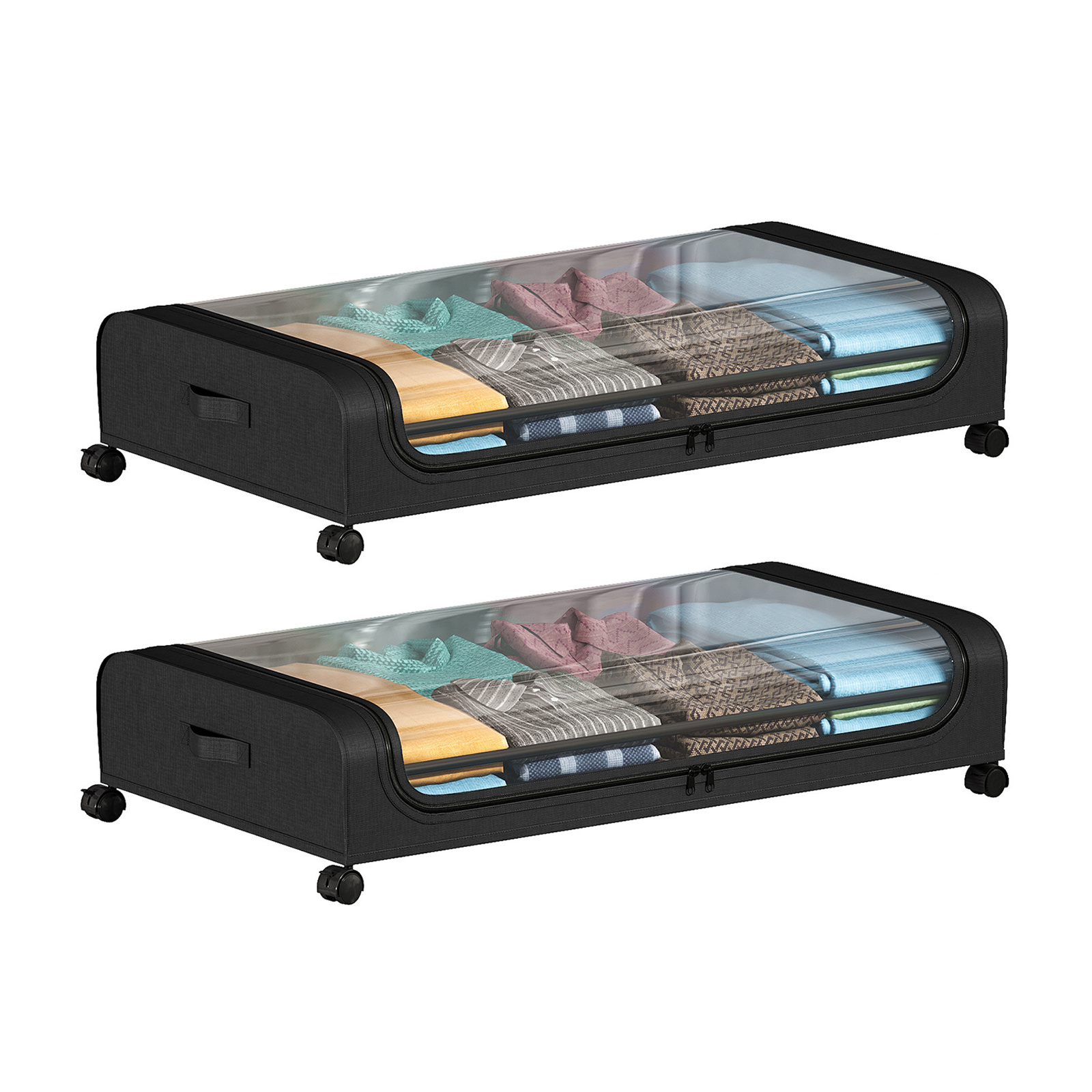 TEMU 2pcs Wheeled Lid Underbed Organiser 48l Rollable Metal Frame Underbed Organiser Transparent Window Storage Bag Boxes Boxes Organise Home Bedroom