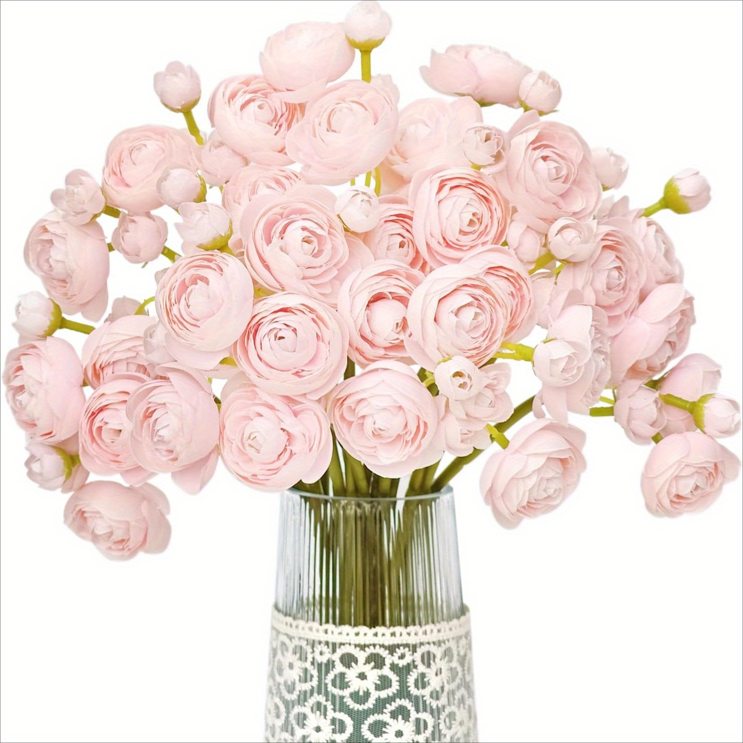 TEMU 12pcs Pink Ranunculus Artificial Silkyy Flowers, Faux Orchid Bouquet For Reunion, Office Decor, Living Room Tabletop, Spring , No Container,