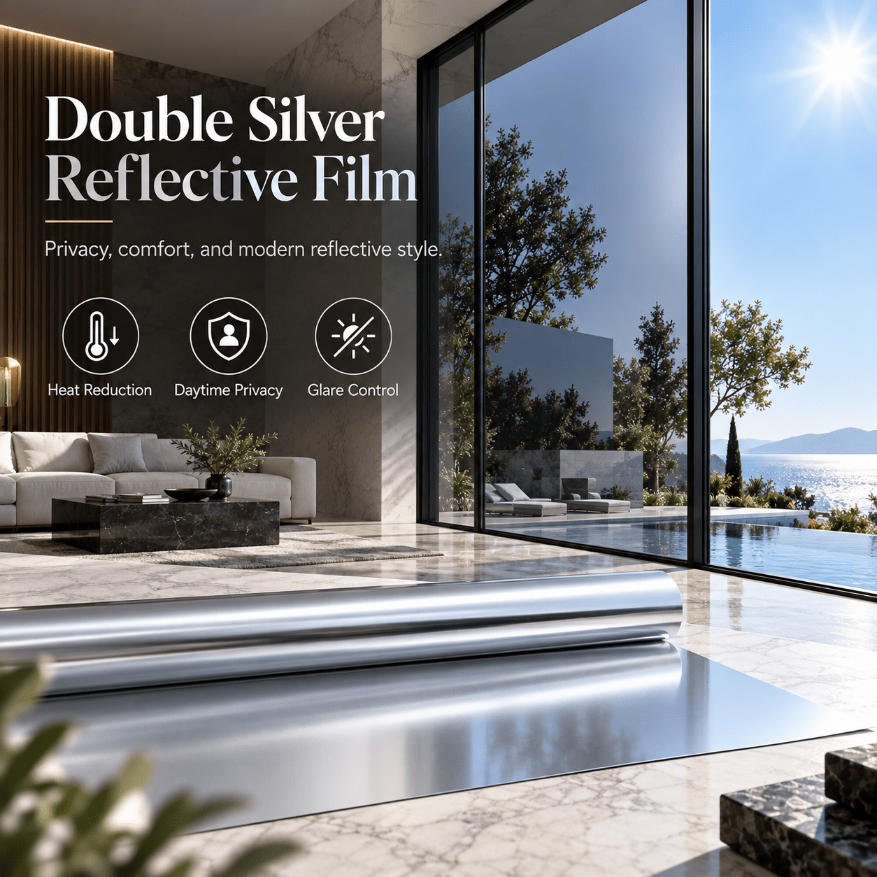 TEMU 1 Way Window Privacy Film Static Cling Suitable For Home Window Covers - Removable Mirror-reflective Tint, Heat-blocking & Panels, Pvc Static