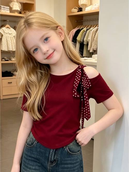 girls summer short sleeve t shirt new style for older children off shoulder design fit outerwear top