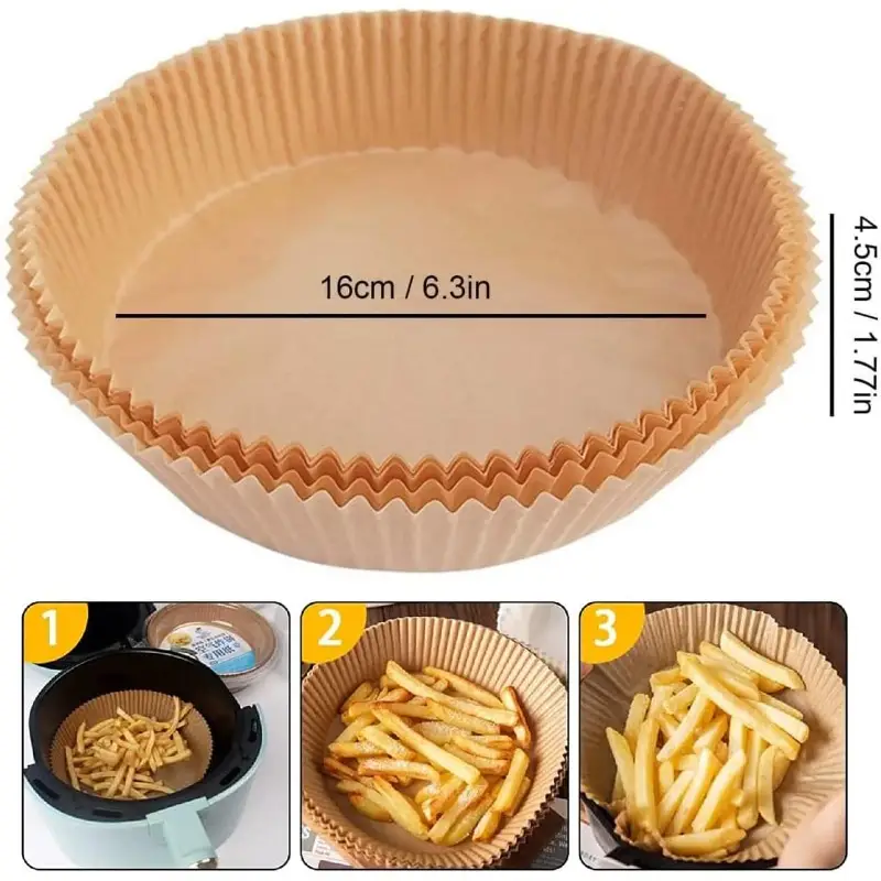 100pcs air fryer parchment paper liners nonstick disposable 6 3 inch round pre cut edges food grade waterproof oilproof heat resistant up to 428 oven microwave baking bbq air fryer safe for sensitive stomachs easy bulk pack microwave safe oilproof material home cooks meal preppers Product details 6