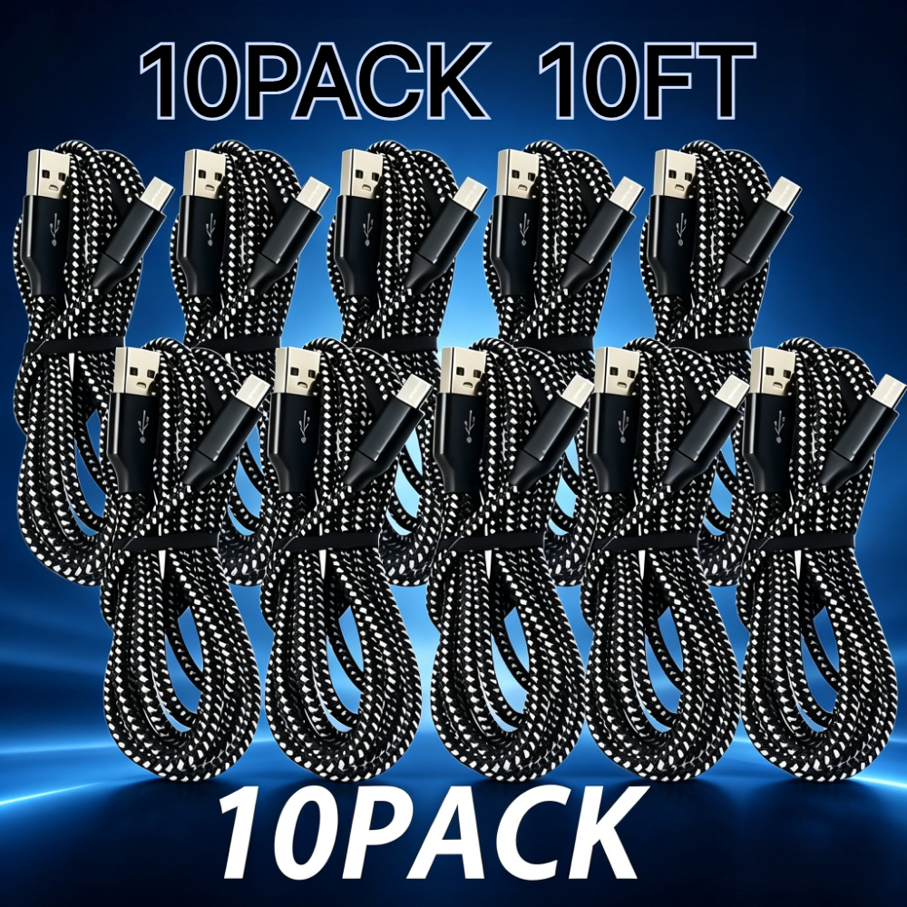 TEMU 10-pack 10ft Usb-c Cables, Usb-a To Usb-c Braided Cables, Type-c Fast Charging Cables Compatible With Xiaomi, , And Phones
