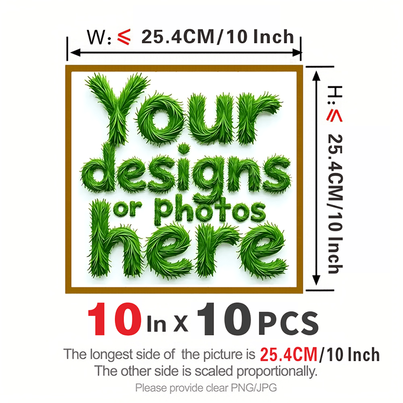 TEMU 10pcs Set Custom 1 Inch To 12 Inch Personalized , Picture Custom Dtf Heat Transfer Stickers Are Suitable For Clothing, Hats, Etc., Outdoor Use