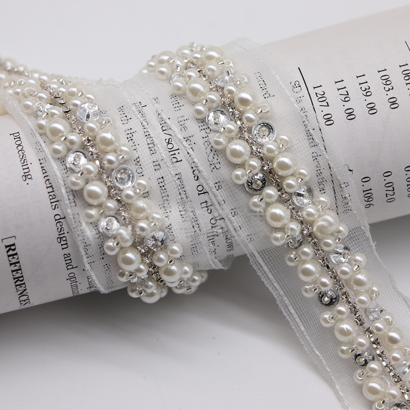 Image of 1yard Beaded Lace Trim Collar Ribbons African Lace Sewing Materials Crafts For Clothes Wedding Dress