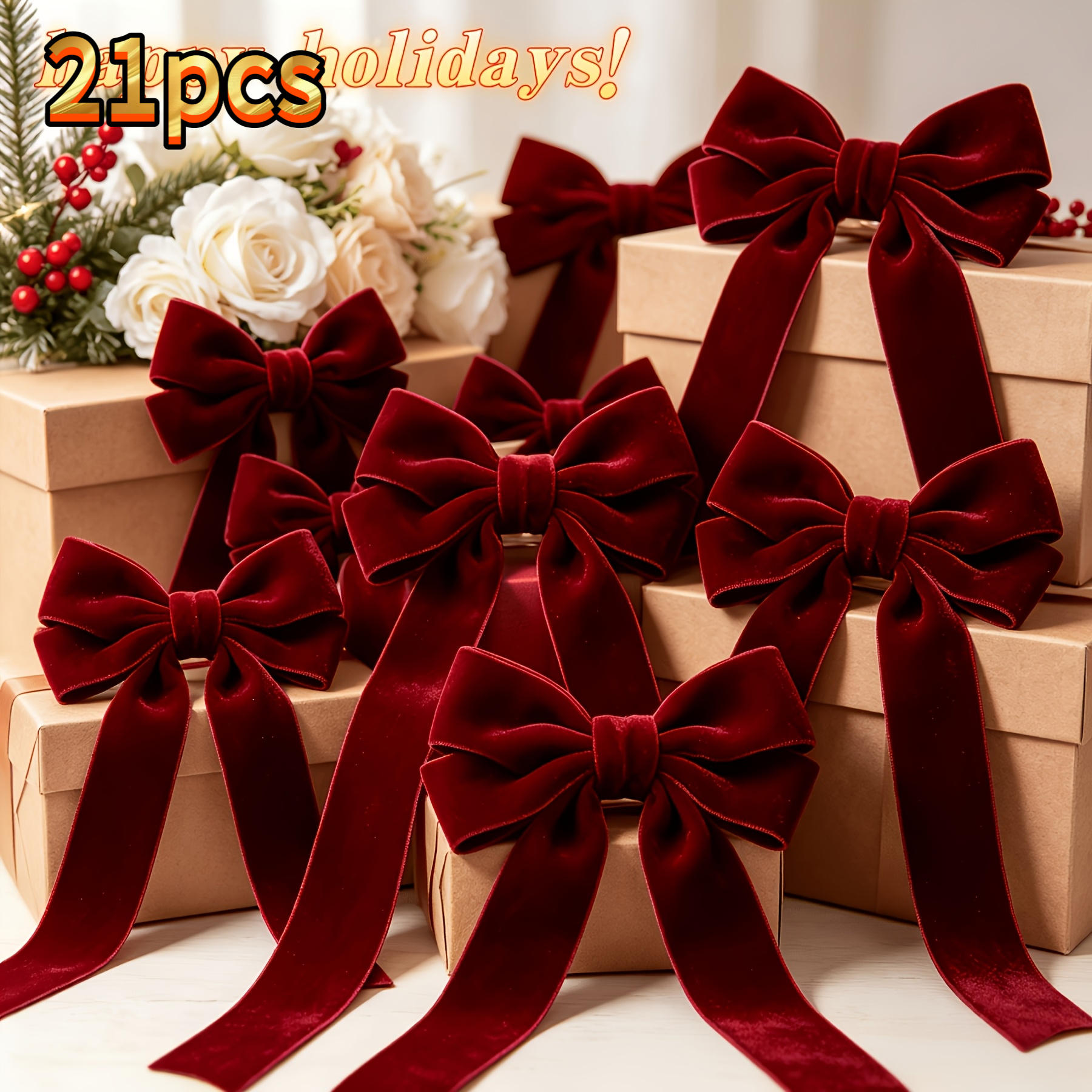 TEMU 21 pezzi Fiocchi Borgogna, Squisiti Fiocchi di Velluto, Decorazioni a per Albero di Natale, Adatti per Decorazioni Natalizie, Decorazioni di