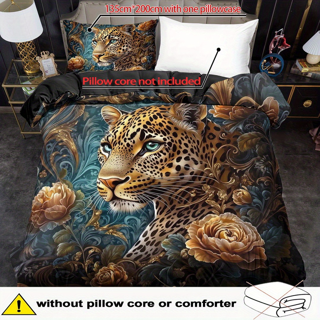 TEMU 2/3pcs Duvet Cover Set, Leopard, Animal Floral Printed Duvet Cover Set, Style Bedding, Machine Washable Polyester, Duvet Decoration, Bedroom ,