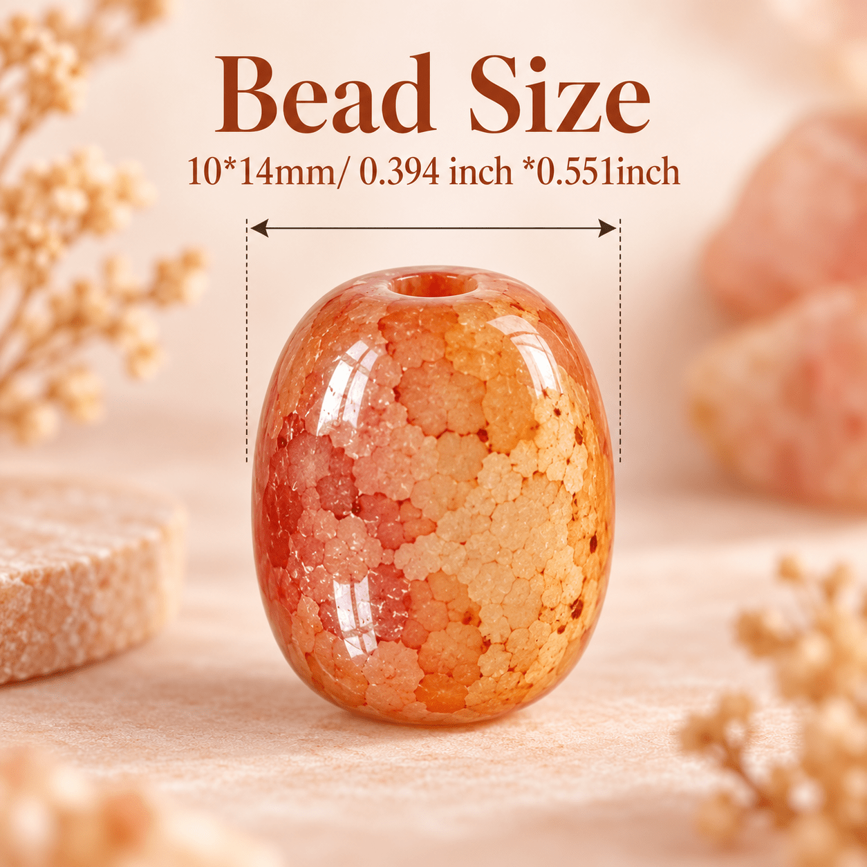 19pcs Ice Cracked Brown Red Agate Barrel Beads for DIY