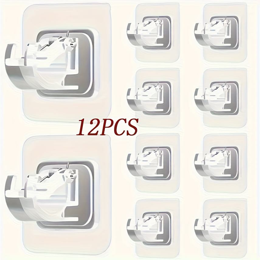 TEMU 12pcs Self-adhesive Curtain Rod Brackets And Hooks, No Drilling Required, Heavy-duty Nail-free Installation Multi-functional Use For Bathroom, Kitchen And Bedroom - Transparent