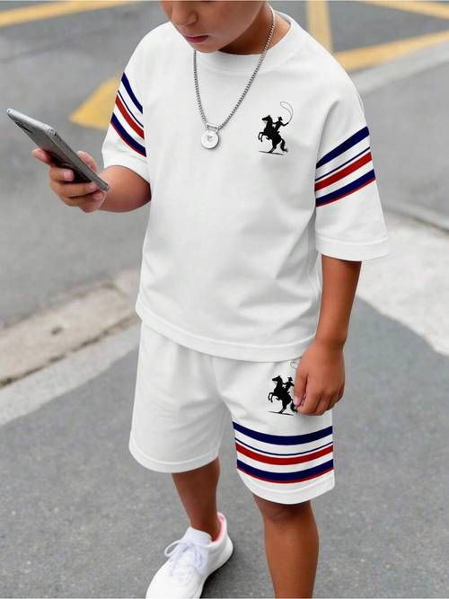 tween boy casual comfortable minimalist round neck short sleeve t shirt and shorts set kids for outdoor