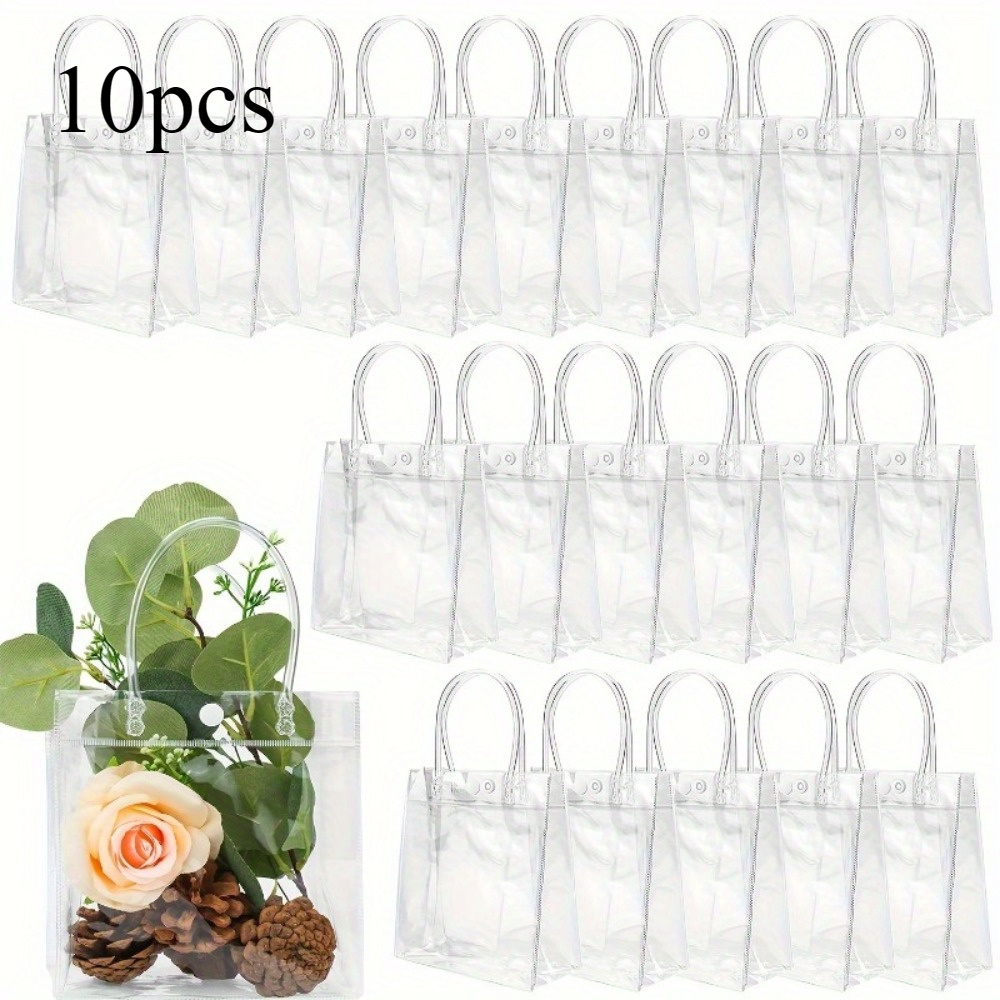 

10pcs Pvc Gift Bags With Reinforced Handles - Transparent Tote For Shopping, Party Favors, Weddings, Birthdays, Christmas, Cosmetic Packaging & Crafts, Best For Christmas