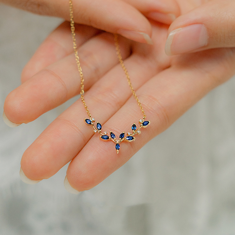 TEMU 1 collar de de para mujer, dorado con circonita 3A azul profundo, cadena de clavícula con colgante estilo Ins prémium "Un , una tú". Adecuado