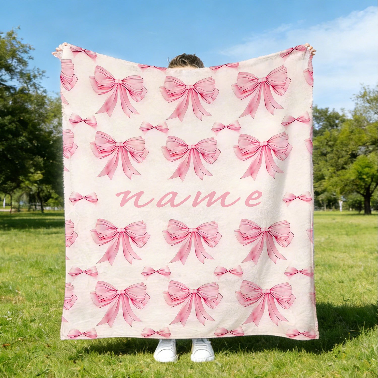 TEMU Personalized Custom Name Blanket, Pink Bow Fleece Blanket, Gift For , Plush Blanket, Suitable For Home And Travel, Comfortable Personalized