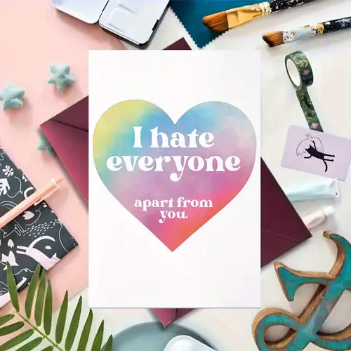 1pc vibrant rainbow heart love card with envelope i hate everyone apart message ideal for anniversaries birthdays expressing words to your