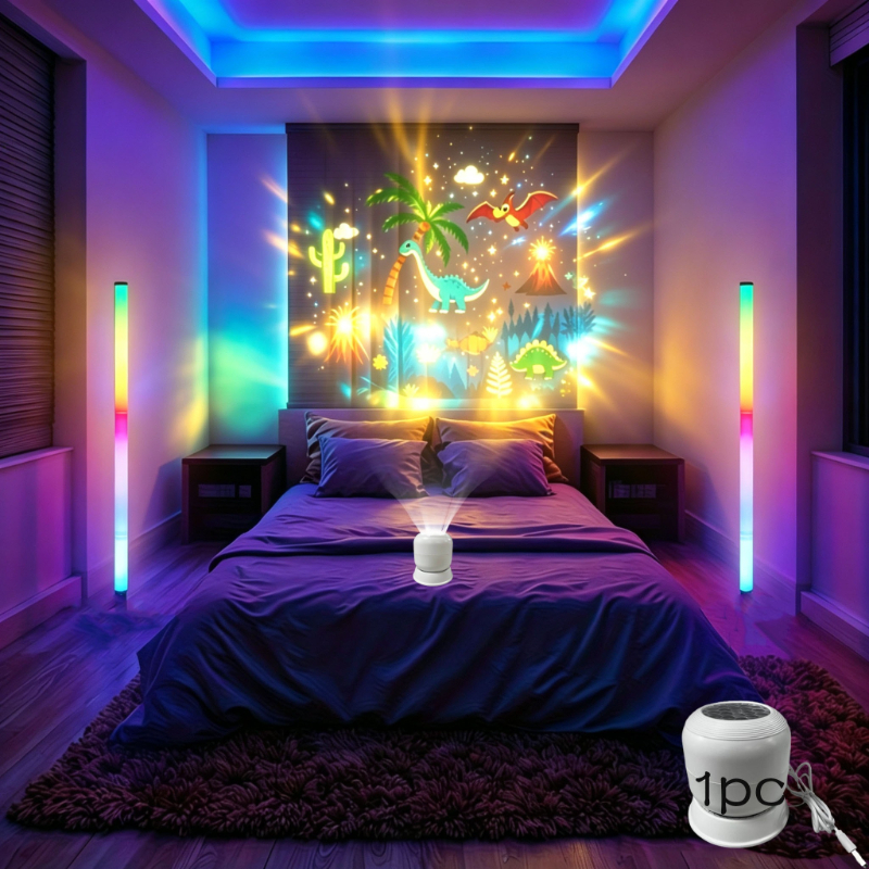 TEMU Dinosaur-themed Dynamic Projection Lamp Featuring Elements Of The Dinosaur Forest , Blue Dragon, And . Usb-powered With 360° Rotating Light And