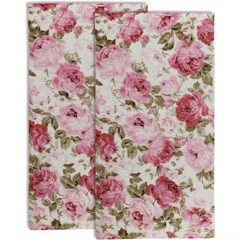 

2-pack Floral Hand Towels, 18x26 Inch, Polyester, Pink Watercolor Design, Decorative Fingertip Towels For Kitchen & Bathroom, Guest Towel Set